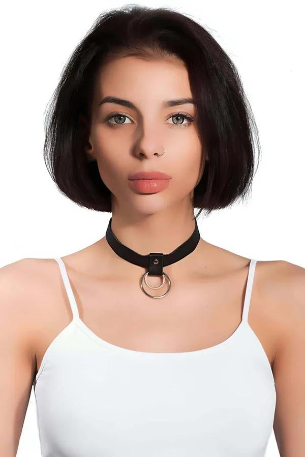 Faux Leather Choker Necklace with Dual O-Rings