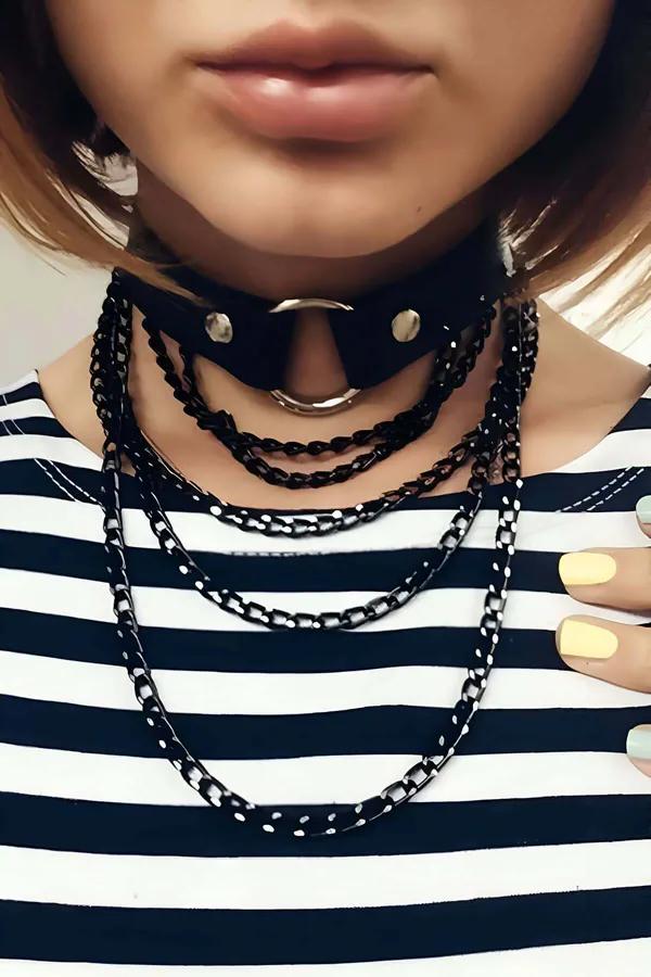 O-Ring Choker with Multi-Layered Chain Necklace