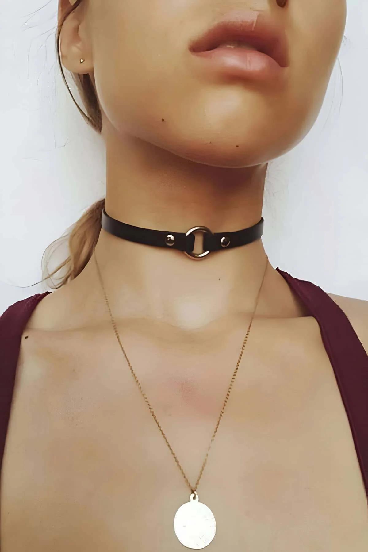 Faux Leather Choker with Silver O-Ring Accent