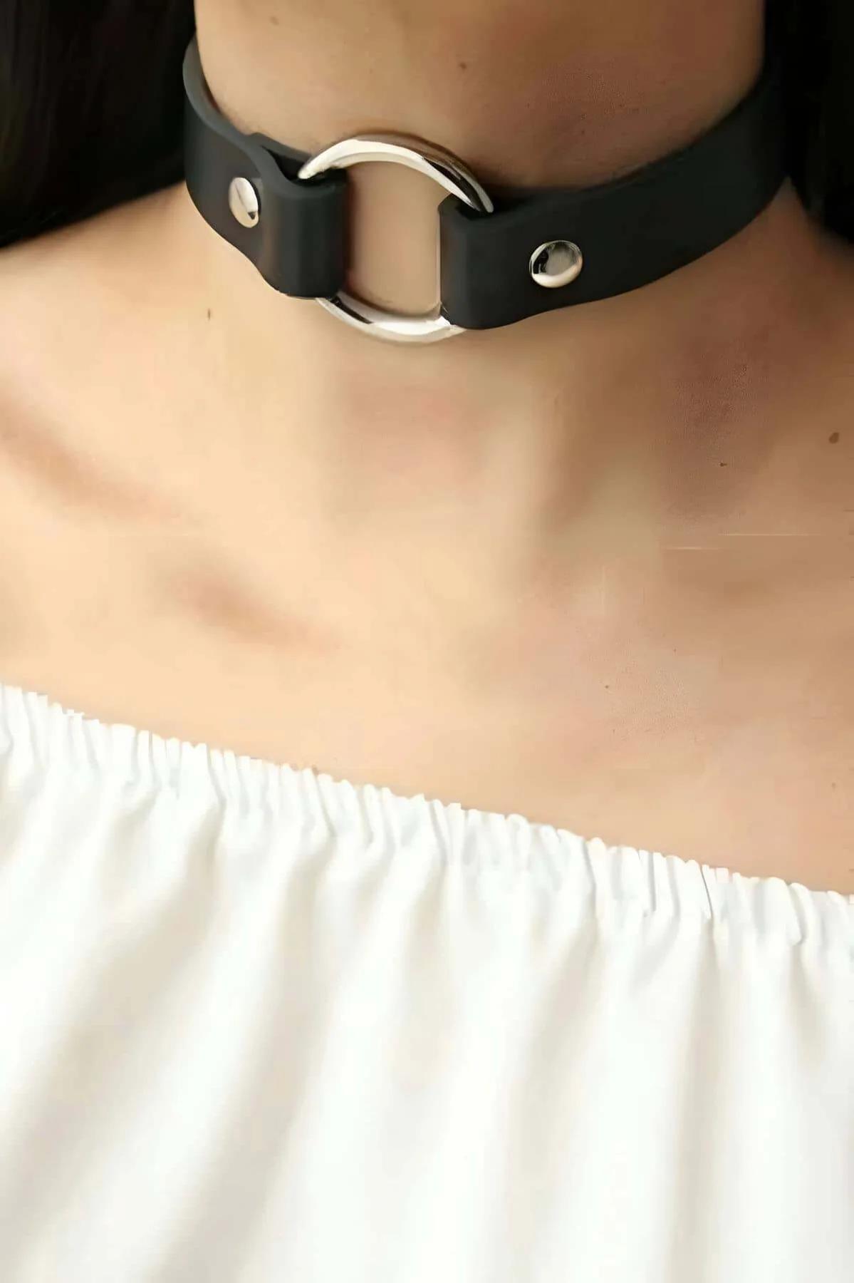 Faux Leather Choker with Silver O-Ring Accent