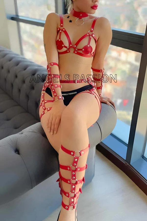 Full Body Strappy Harness Set with Bra, Garter & Choker