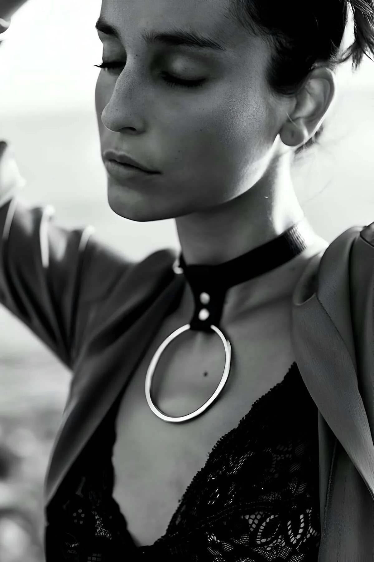 Vegan Leather Choker Necklace with Prominent O-Ring