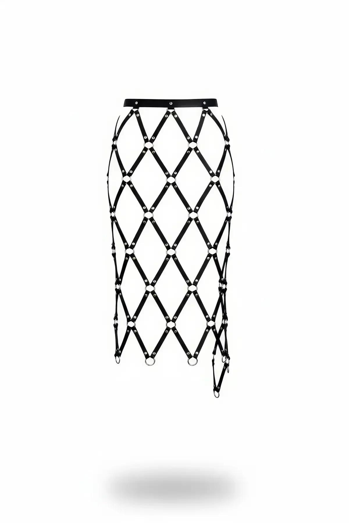 Black Cage Harness Skirt with O-Ring Details