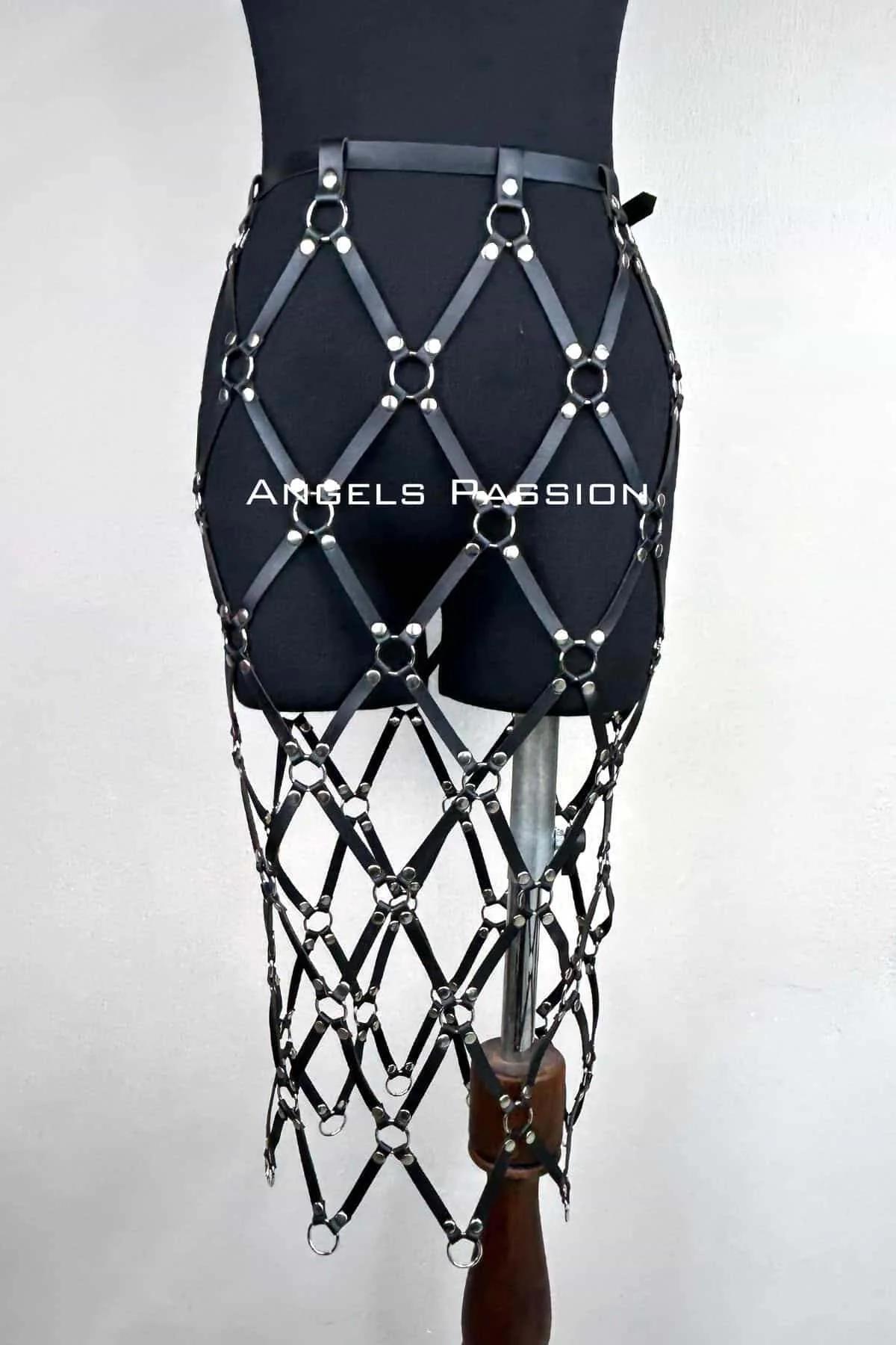 Faux Leather Caged Skirt Harness with O-Rings