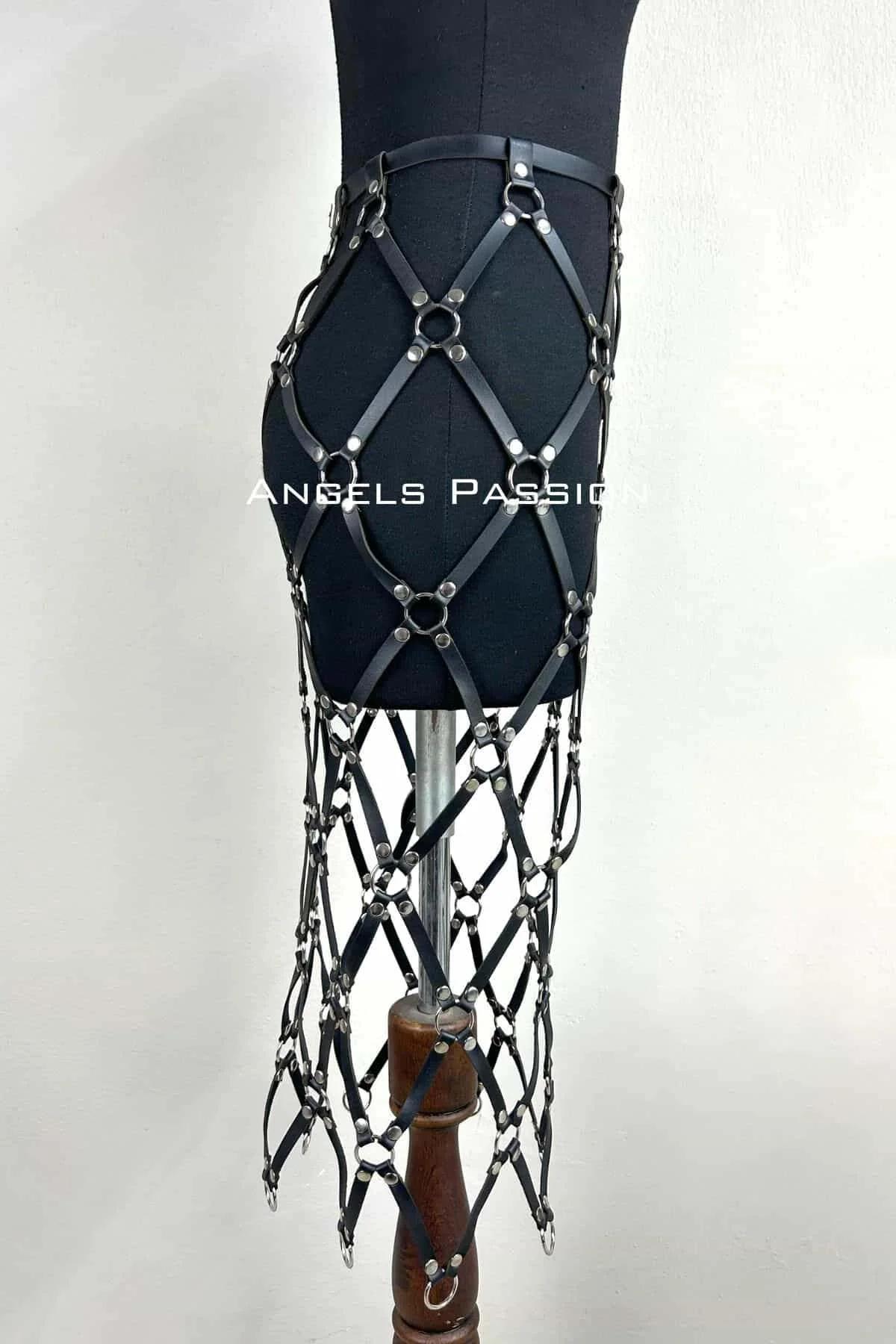 Faux Leather Caged Skirt Harness with O-Rings