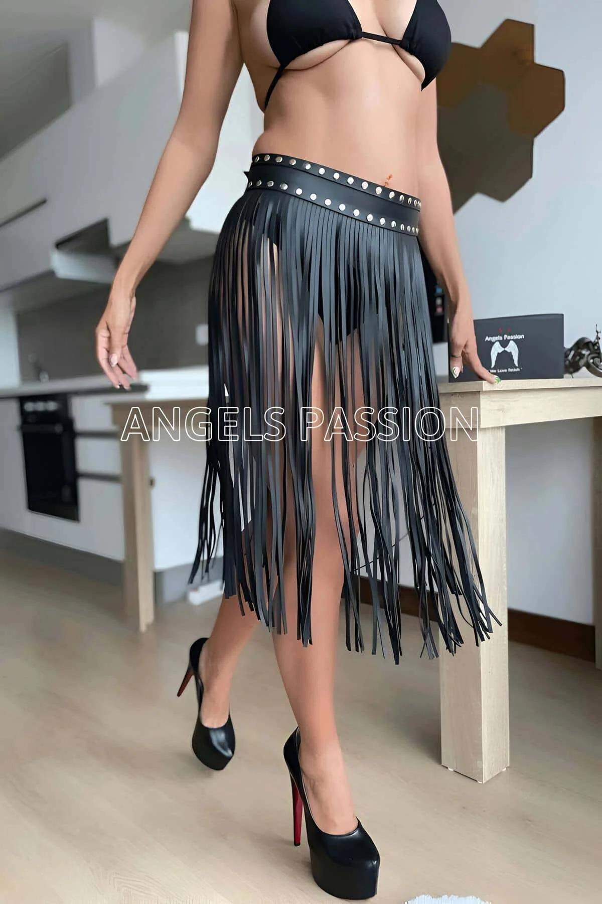 Faux Leather Fringe Waist Belt with Studs