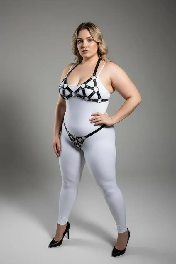 Faux Leather Harness Bra & Garter Belt Set with O-Rings
