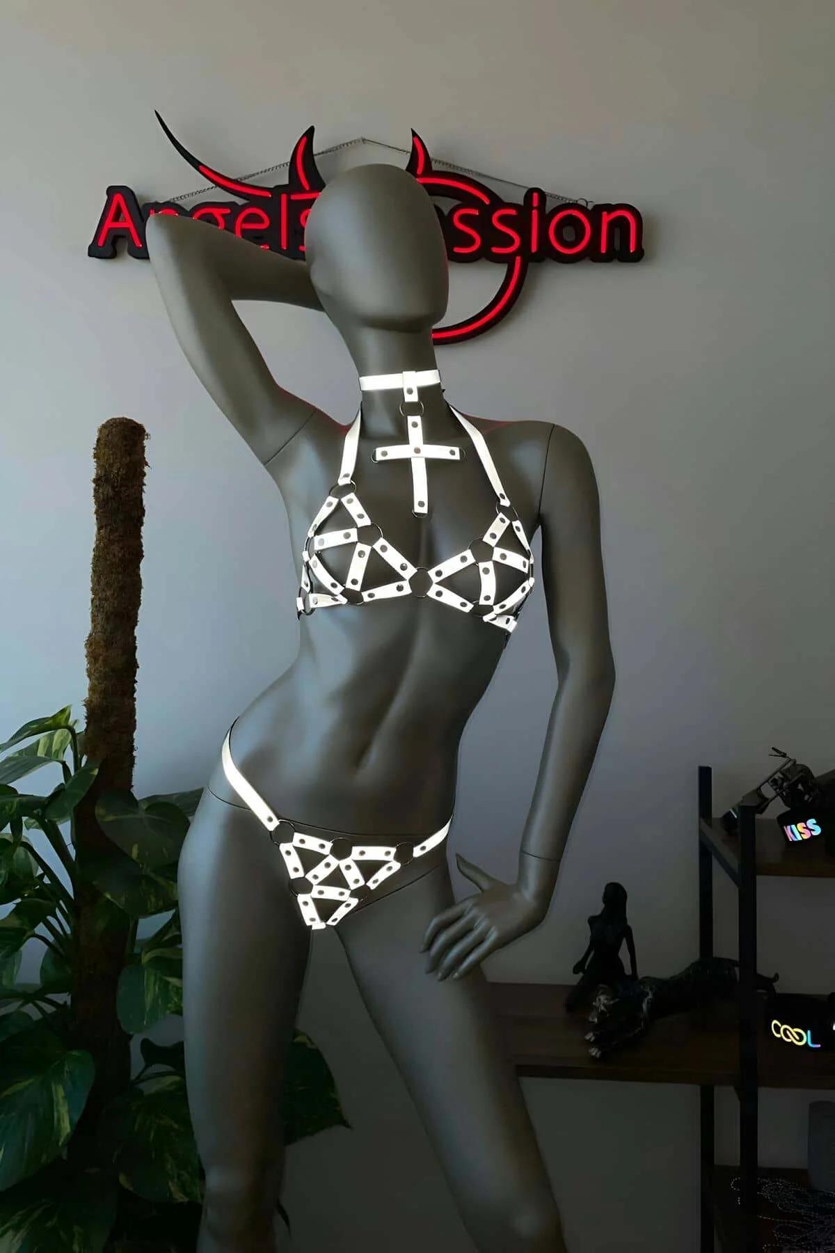Reflective Harness Bra and Thong Set
