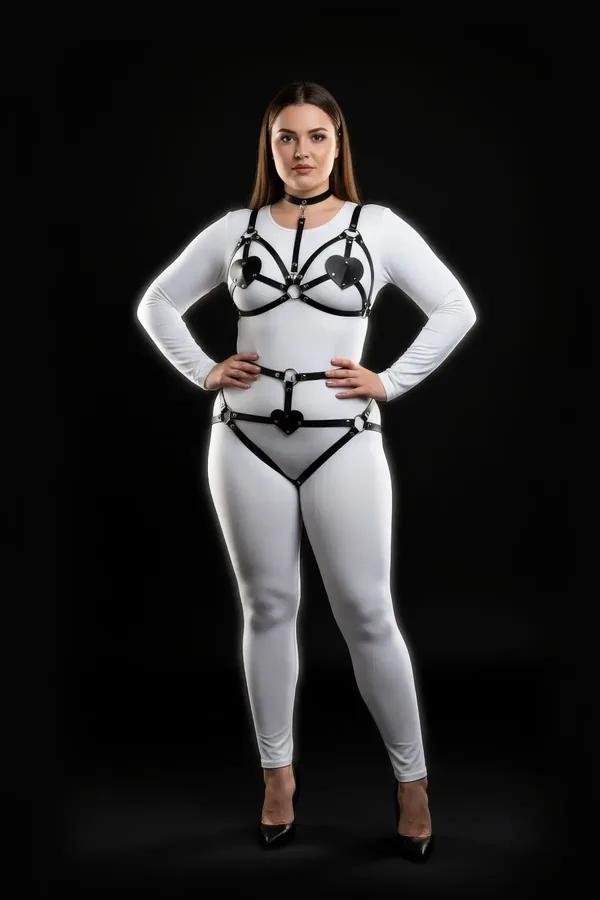 Heart Detail Faux Leather Harness Bra & Garter Set