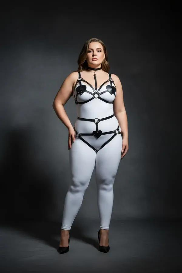 Heart Detail Faux Leather Harness Bra & Garter Set