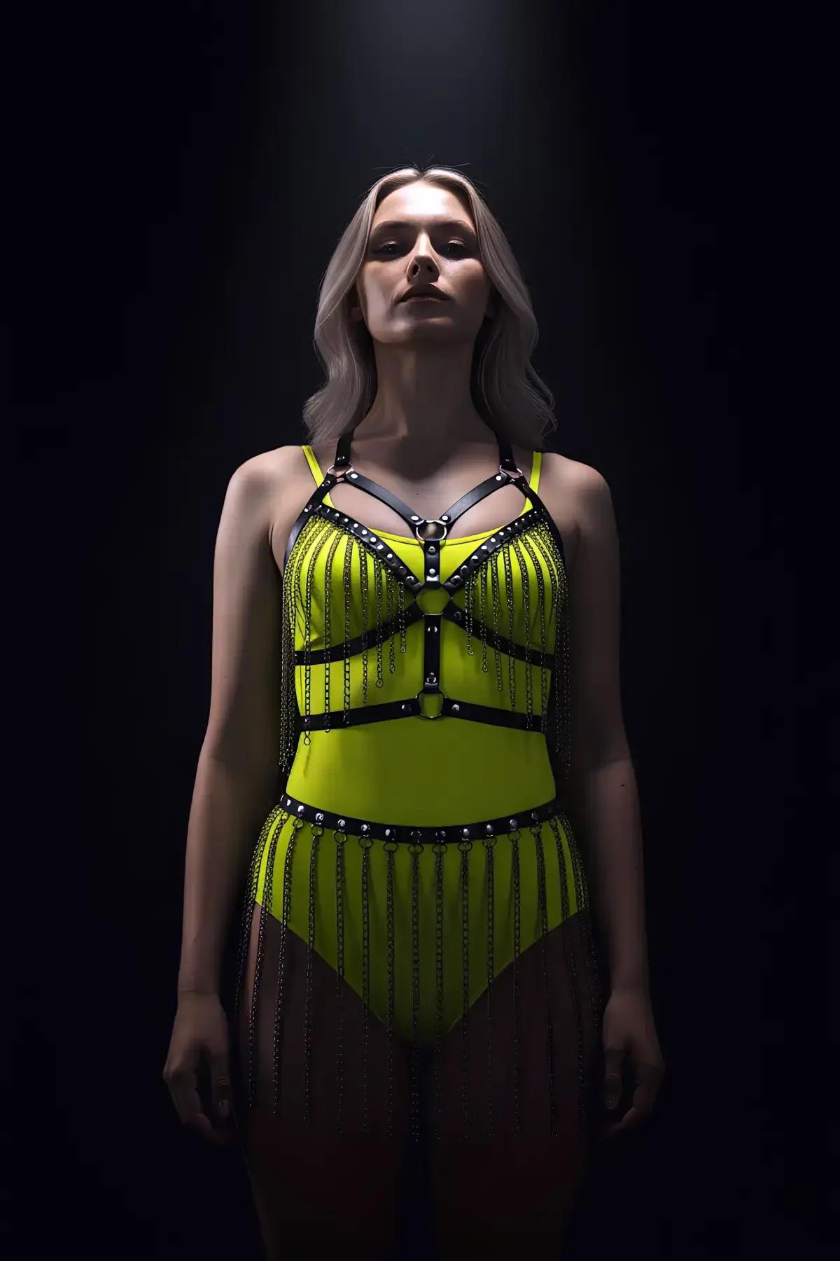 Faux Leather Body Harness & Fringe Skirt Set
