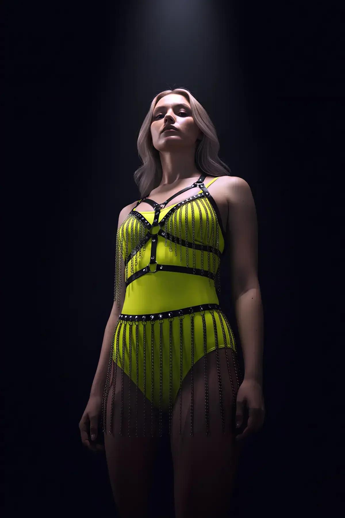 Faux Leather Body Harness & Fringe Skirt Set