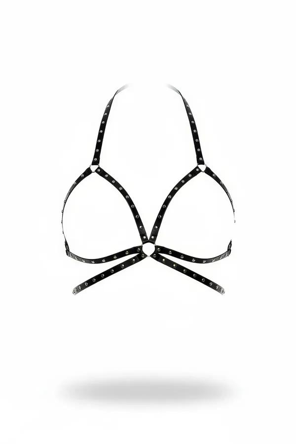 Studded Faux Leather Halter Bra Harness