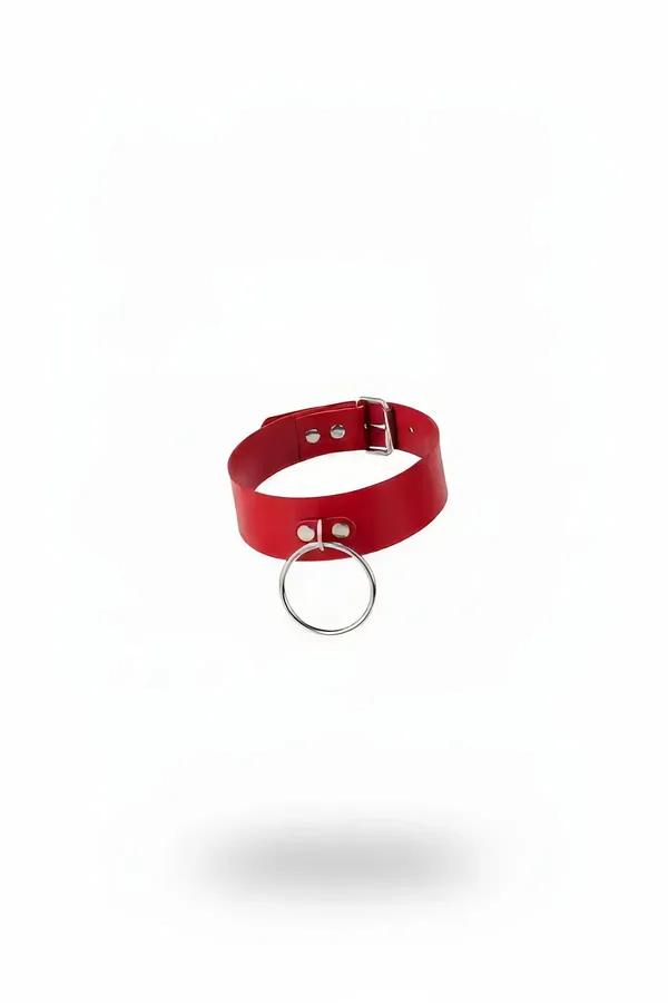 Red Faux Leather Choker with O-Ring Detail