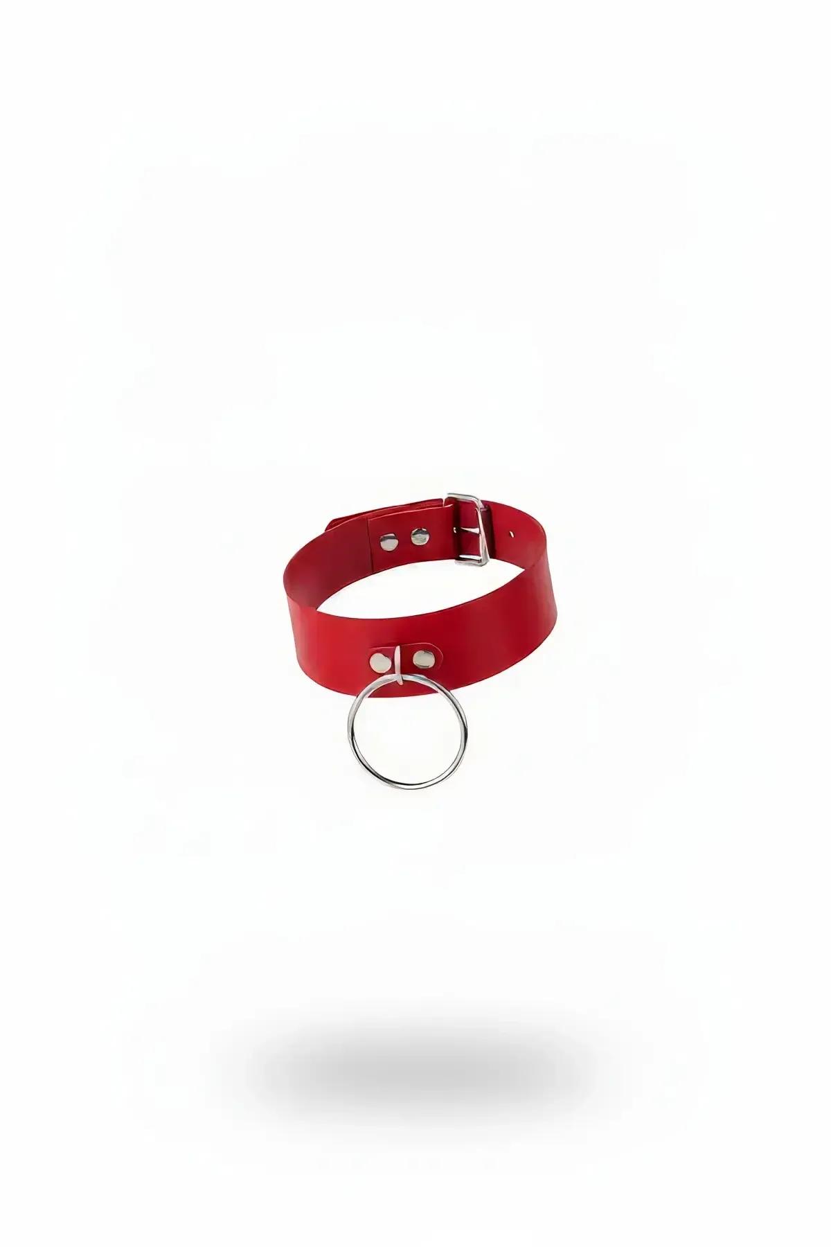 Red Faux Leather Choker with O-Ring Detail