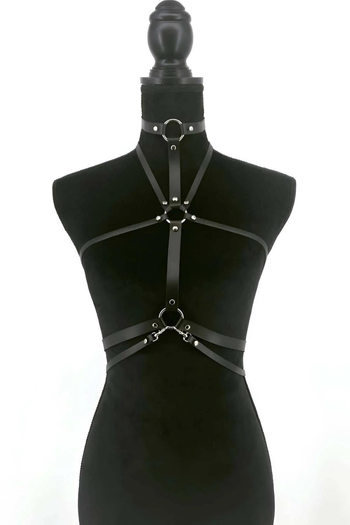 Adjustable Faux Leather Chest Harness with O-Rings