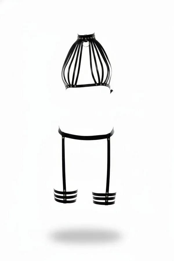 Full Body Harness with Strappy Halter Top & Thigh Cuffs