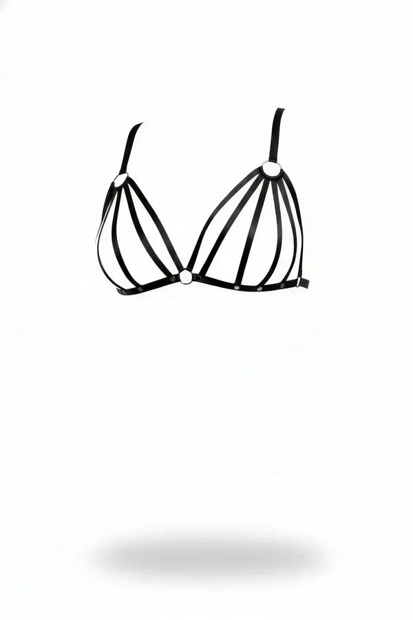 Caged Faux Leather Bra Harness with O-Rings