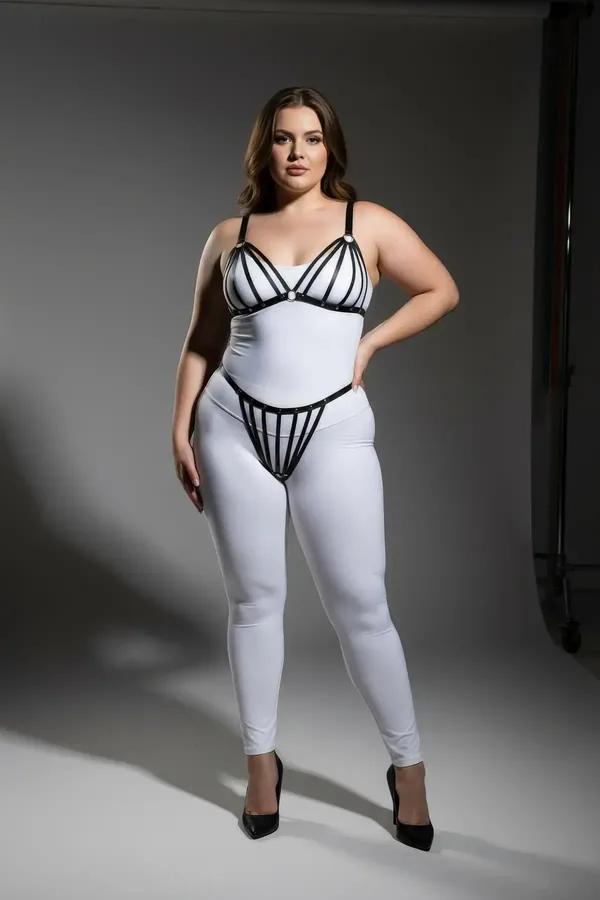 Black Faux Leather Strappy Harness Bra & Thong Set