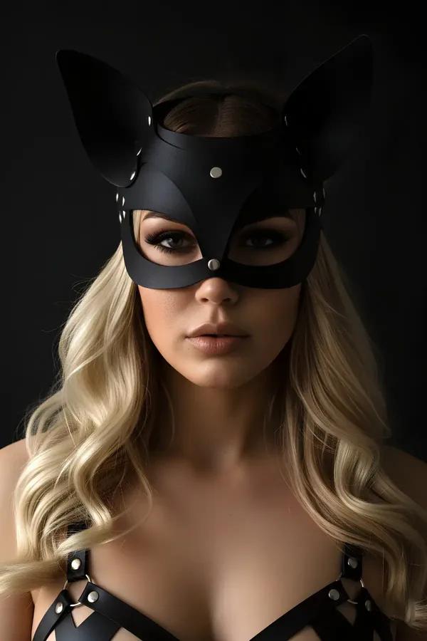 Faux Leather Cat Mask with Studded Ears