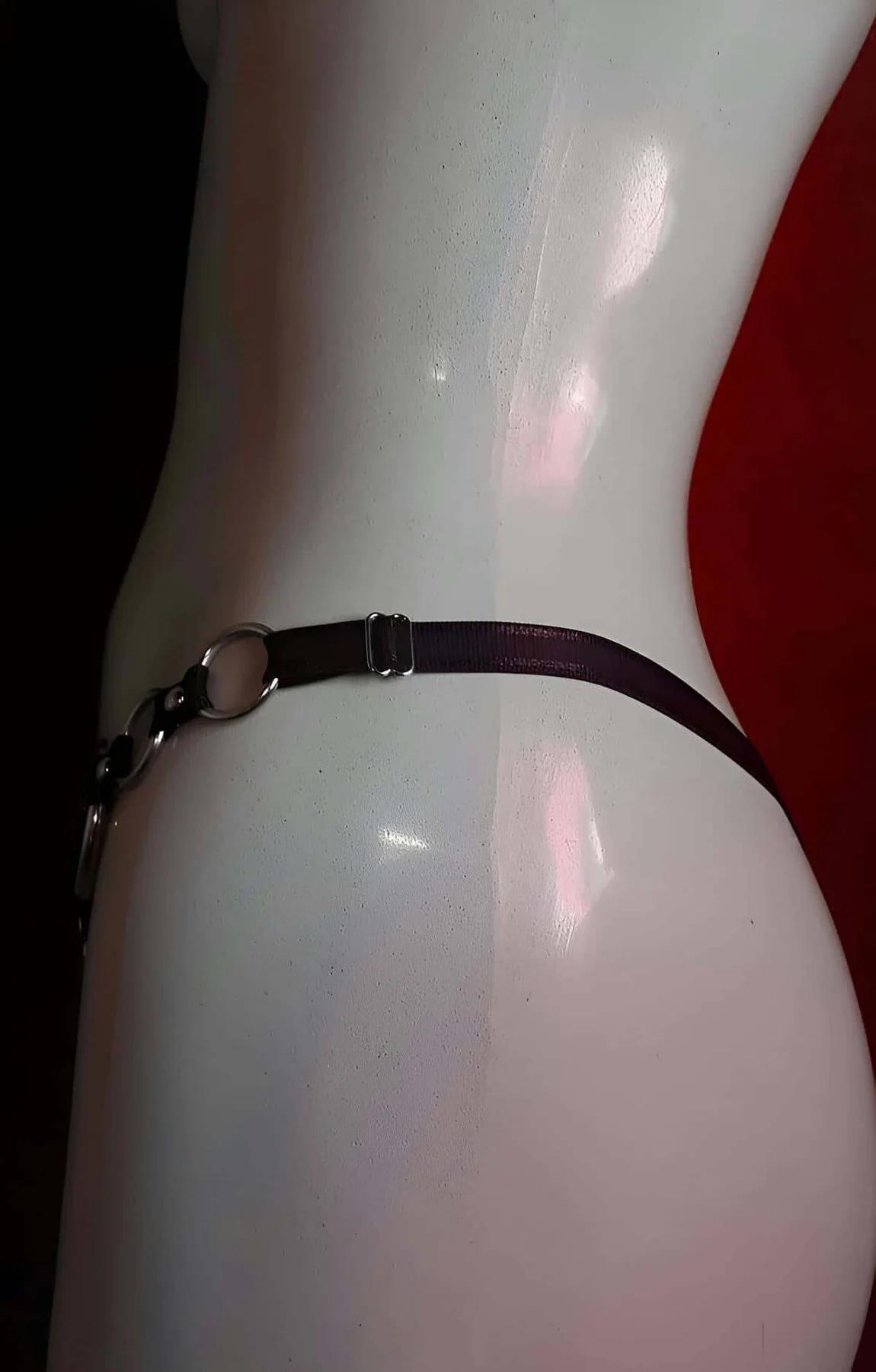 Black Faux Leather Waist & Crotch Harness with O-Rings