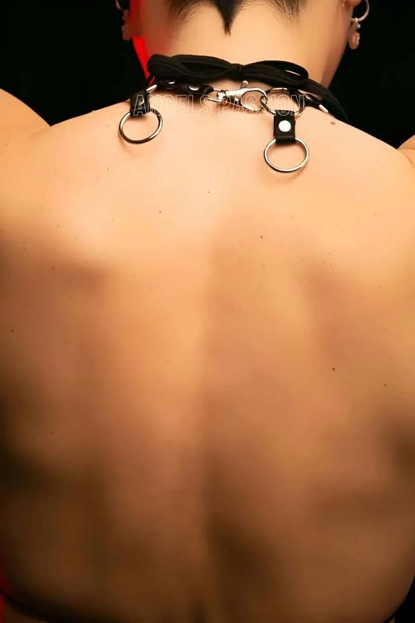 Faux Leather Choker Harness with Draping O-Rings