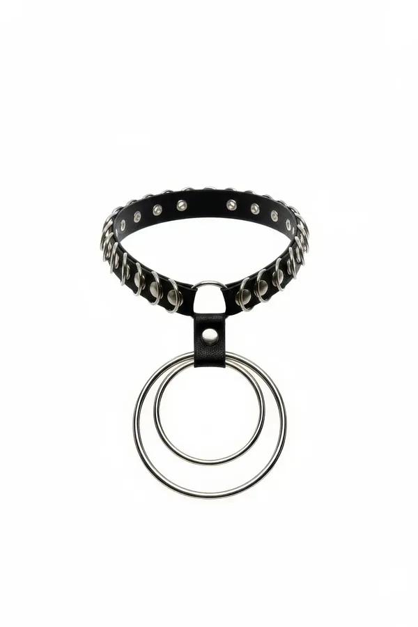 Studded Faux Leather Choker with Double Rings