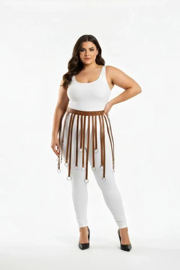 Faux Leather Fringe Skirt Harness with O-Ring Detail