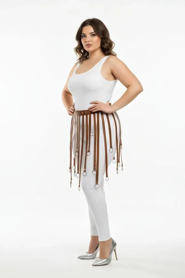 Faux Leather Fringe Skirt Harness with O-Ring Detail