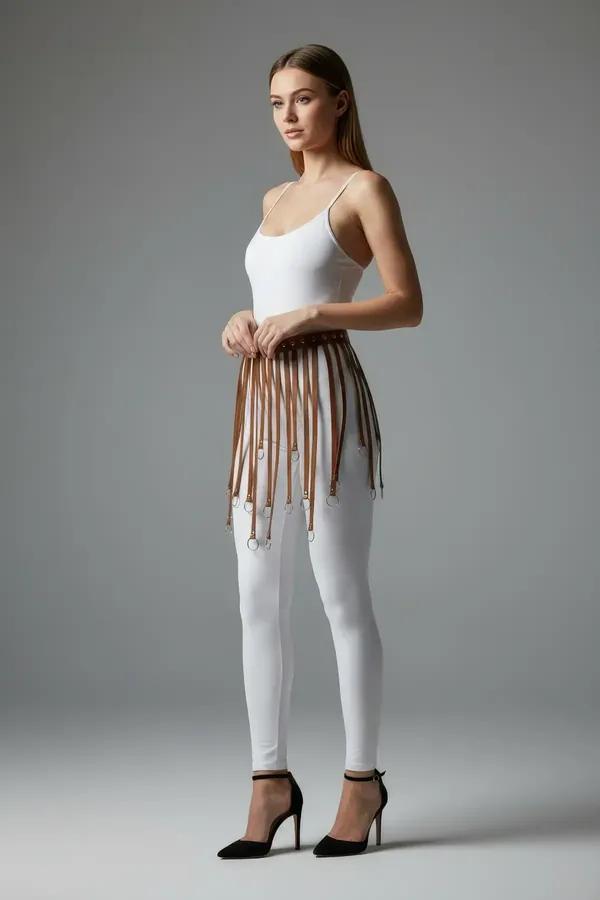 Faux Leather Waist Harness with Draping Straps & O-Rings