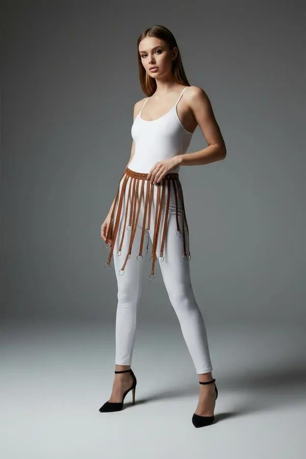 Faux Leather Waist Harness with Draping Straps & O-Rings