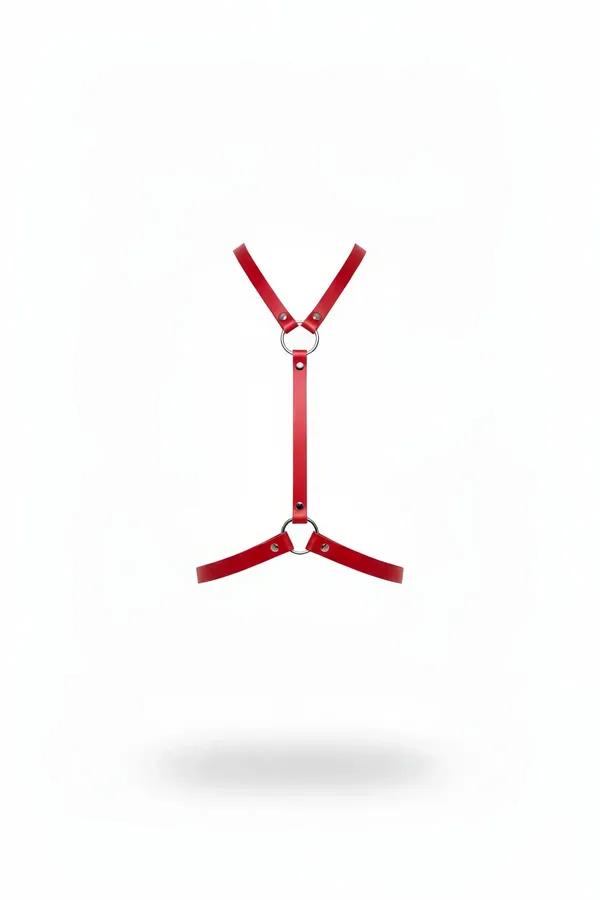 Red Faux Leather Y-Strap Body Harness with Double O-Rings
