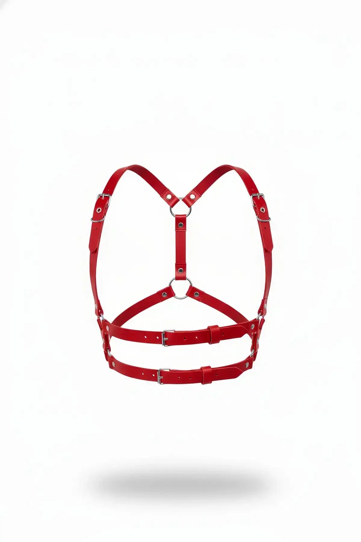 Adjustable Faux Leather Chest Harness with O-Rings