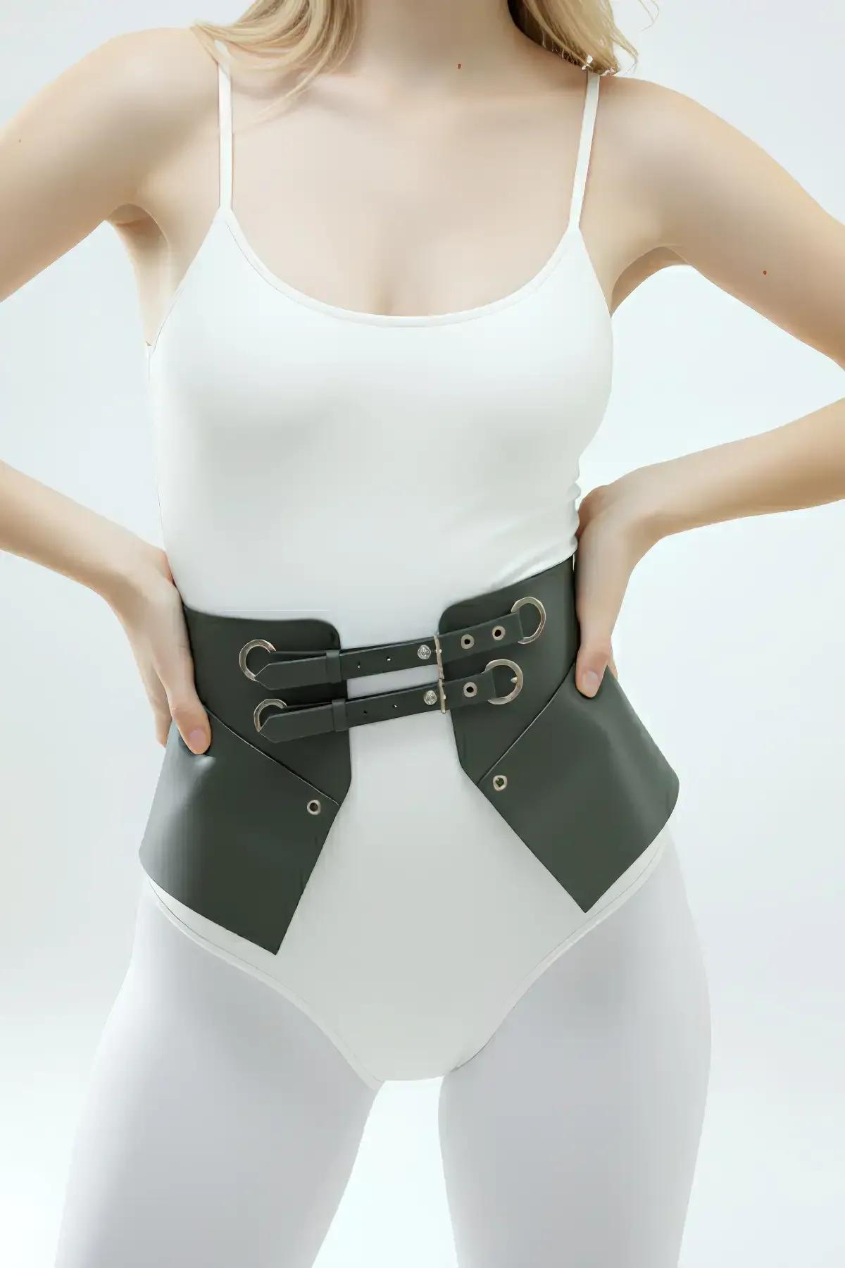 Waspie Style Faux Leather Waist Harness with O-Rings