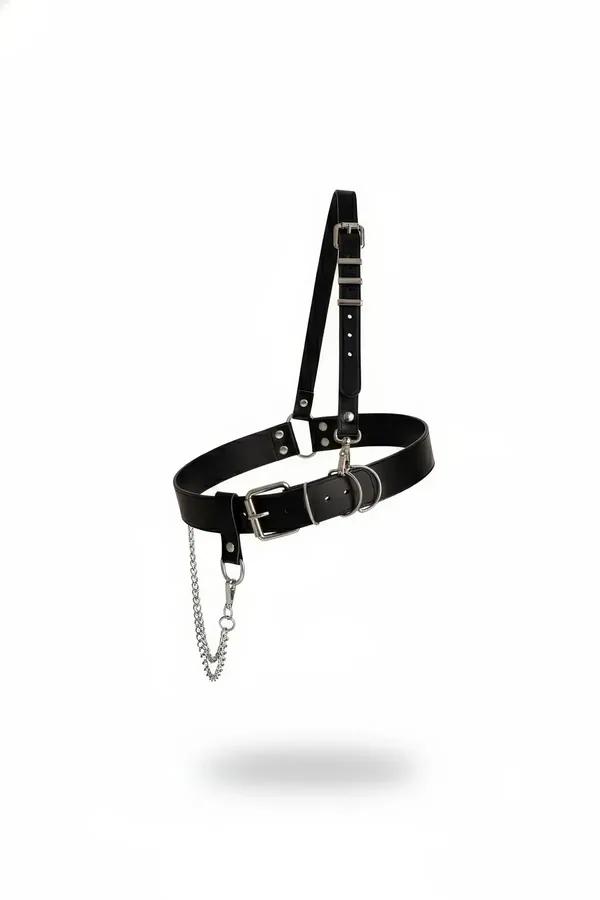 Black Faux Leather Waist Harness with Single Shoulder Strap