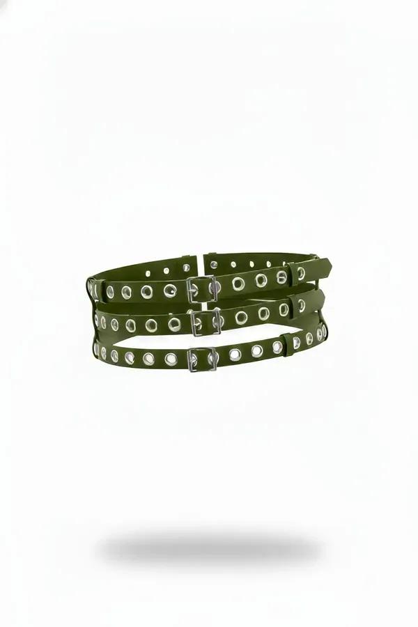 Triple Strap Waist Harness Belt with Silver Eyelets