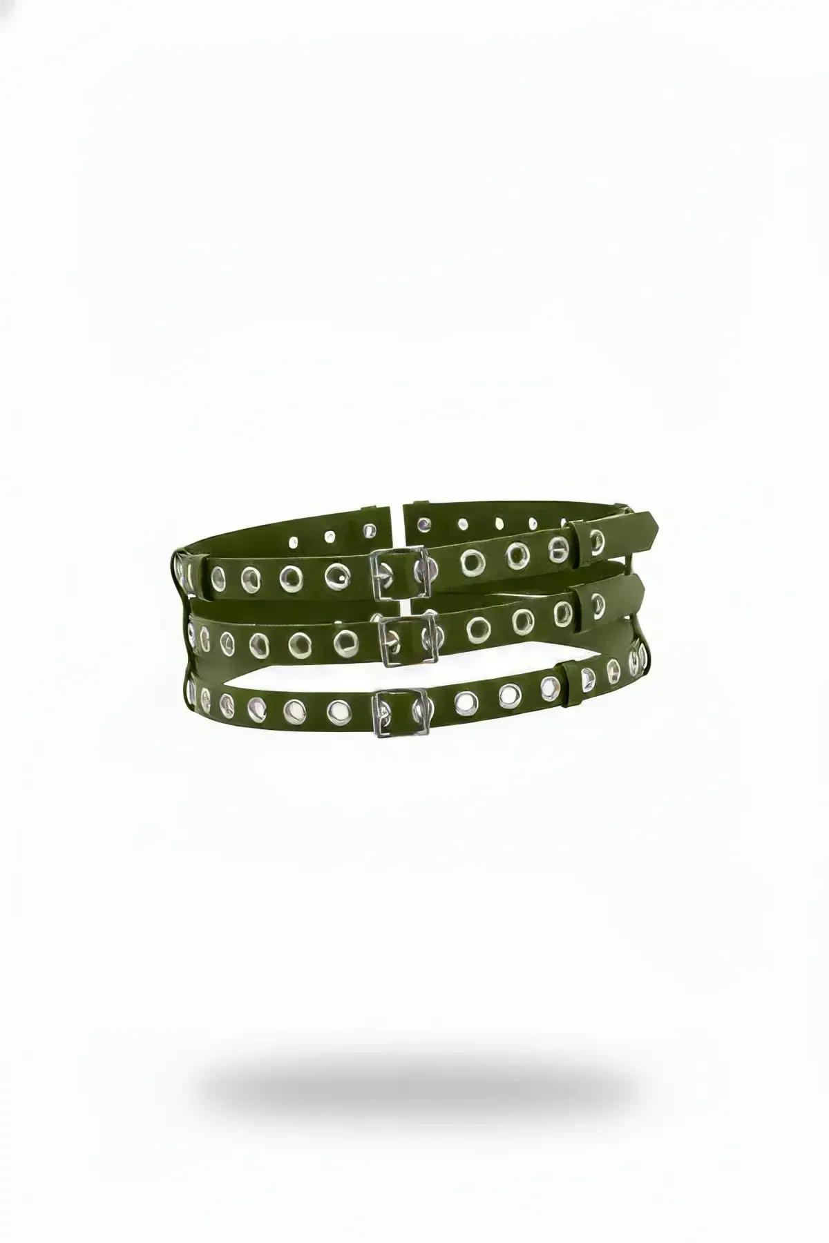 Triple Strap Waist Harness Belt with Silver Eyelets
