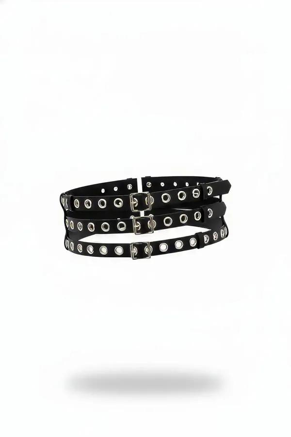 Triple-Strap Eyelet Waist Harness Belt