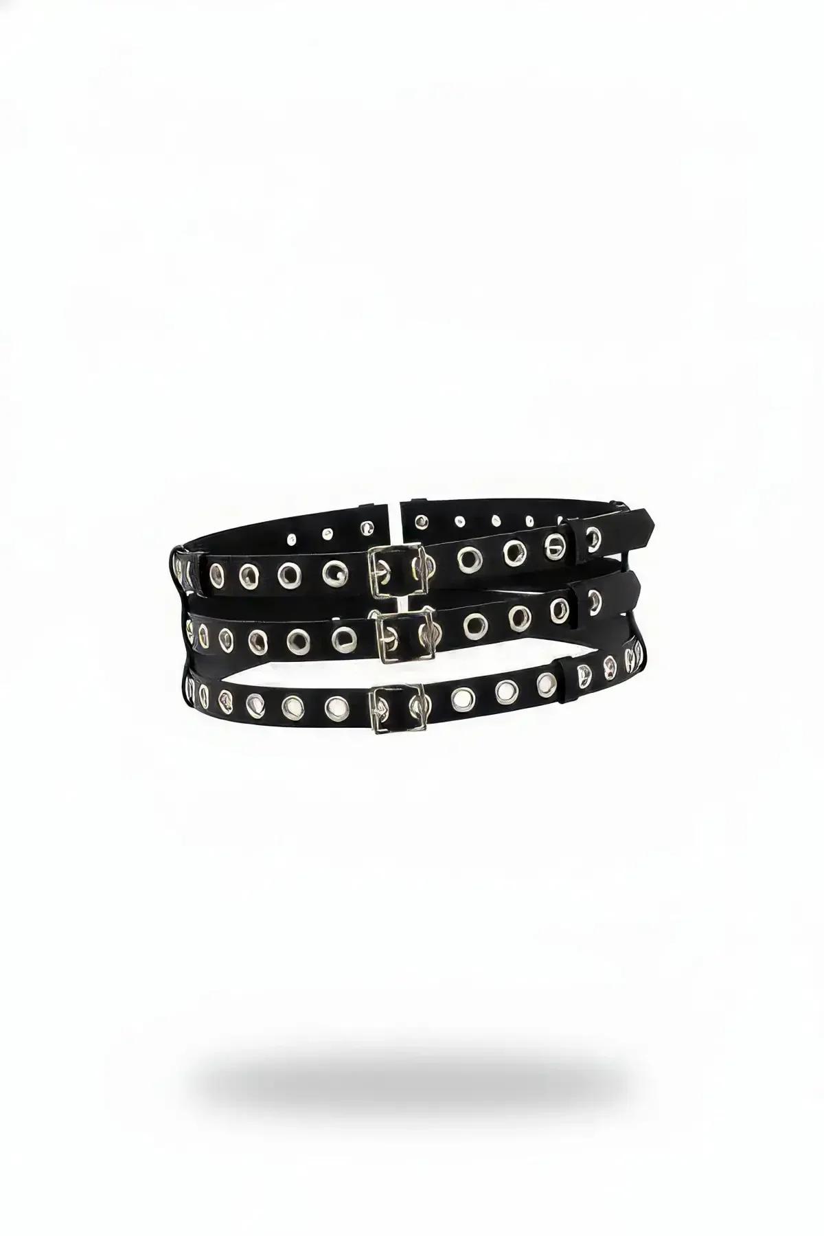 Triple-Strap Eyelet Waist Harness Belt