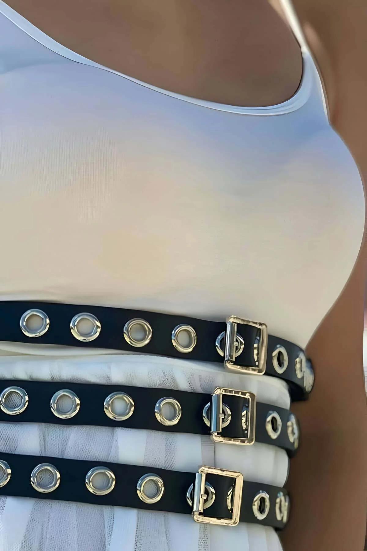 Triple Strap Waist Harness with Buckles & Grommets