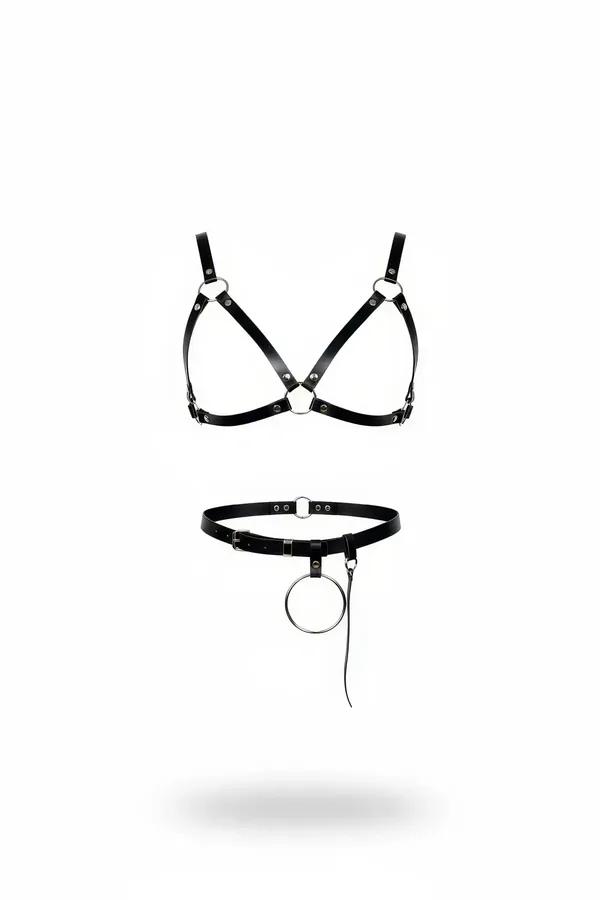 Faux Leather Harness Bra & Detachable Waist Belt Set