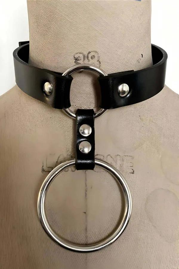 Adjustable Faux Leather Choker with Double O-Rings