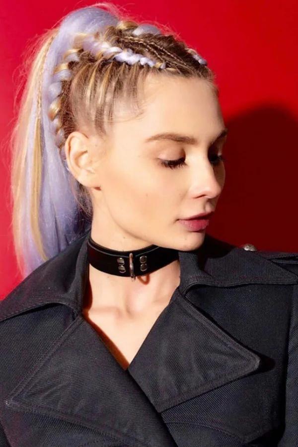 Adjustable Black Faux Leather Choker Collar