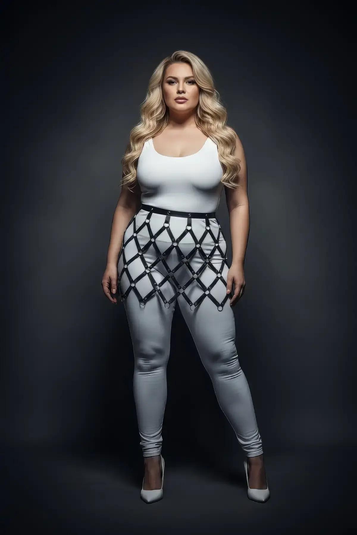 Diamond Net Faux Leather Skirt Harness with O-Rings
