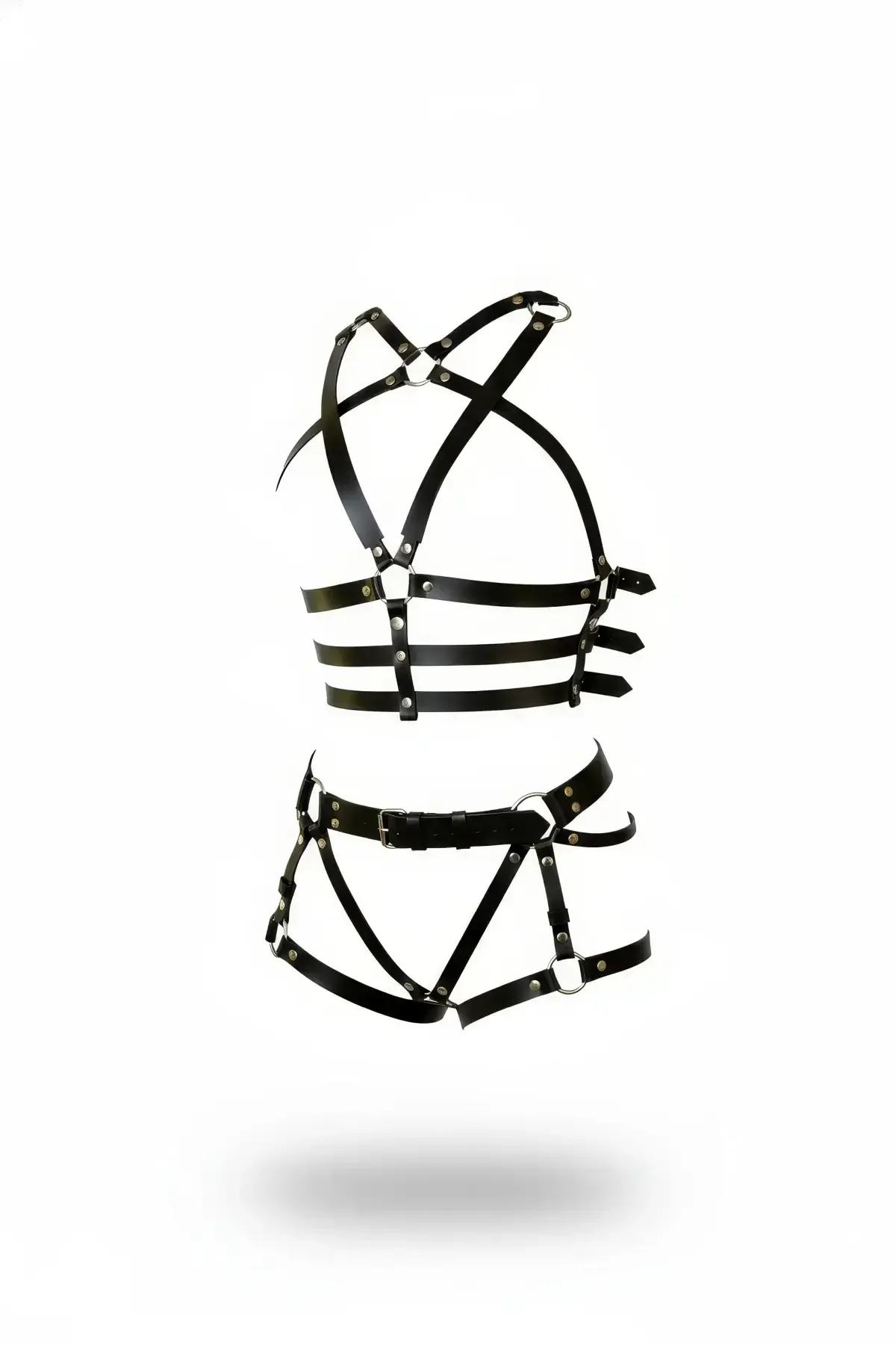 Full Body Harness Set with Cage Bra & Garter Belt