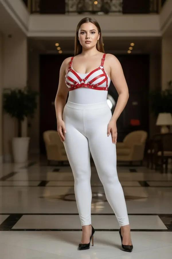 Strappy Red Faux Leather Harness Bra