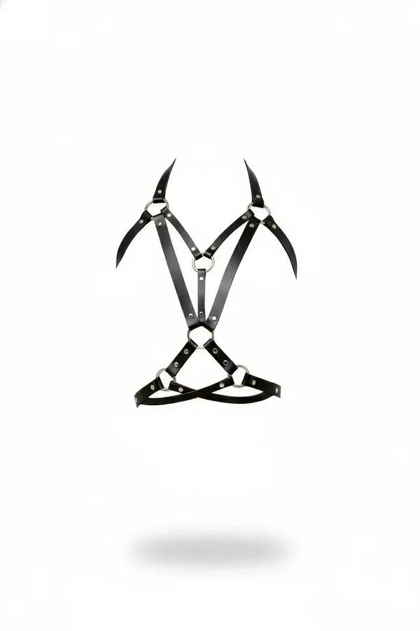 Strappy Faux Leather Body Harness with O-Rings & Studs