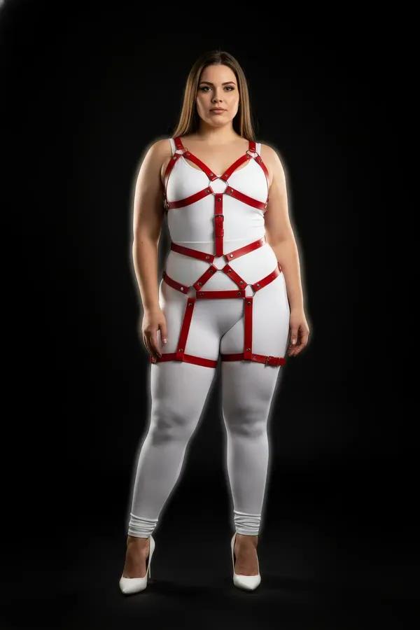 Red Faux Leather Full Body Harness with O-Rings