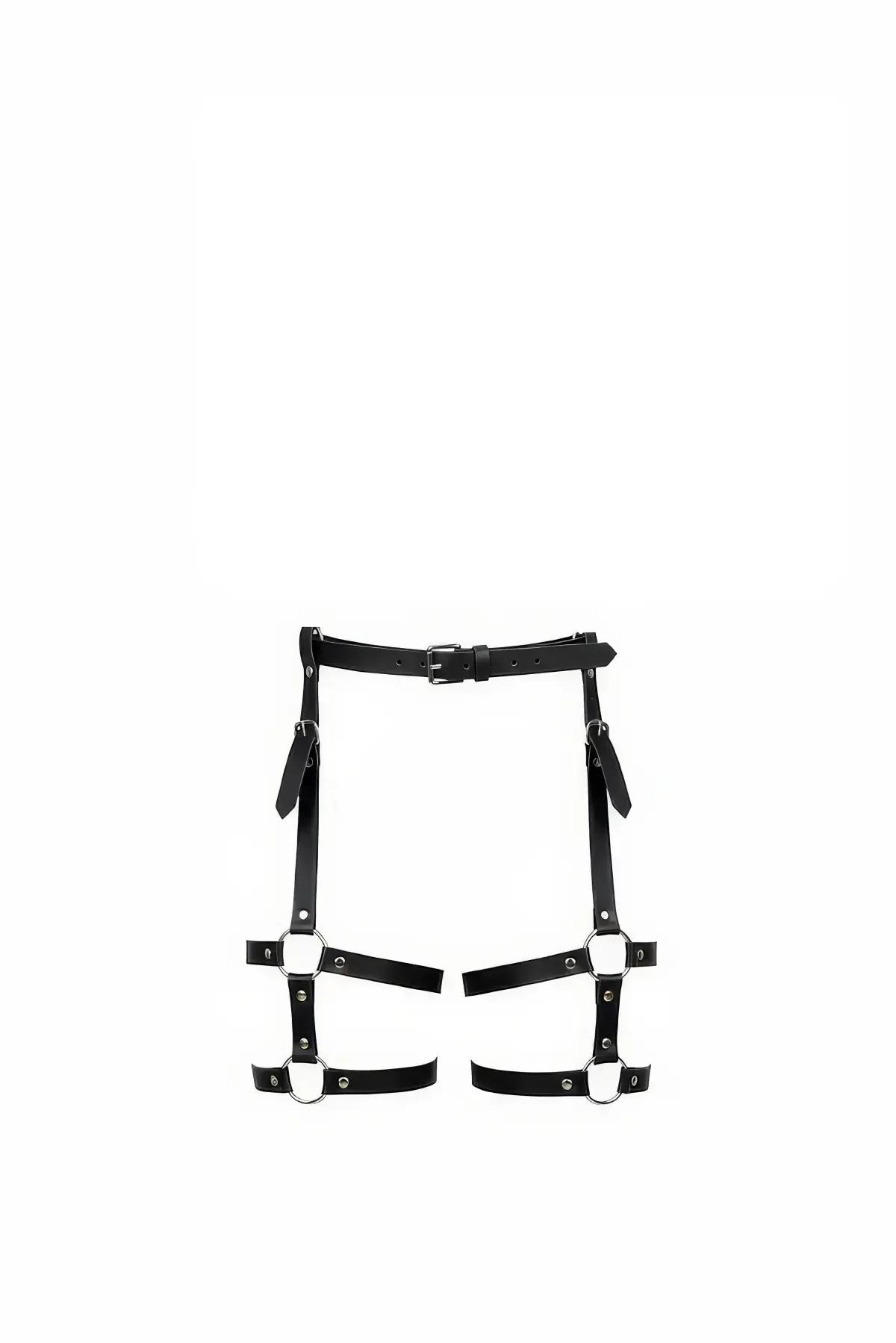 Buckled Faux Leather Thigh Harness with O-Ring Garter Straps