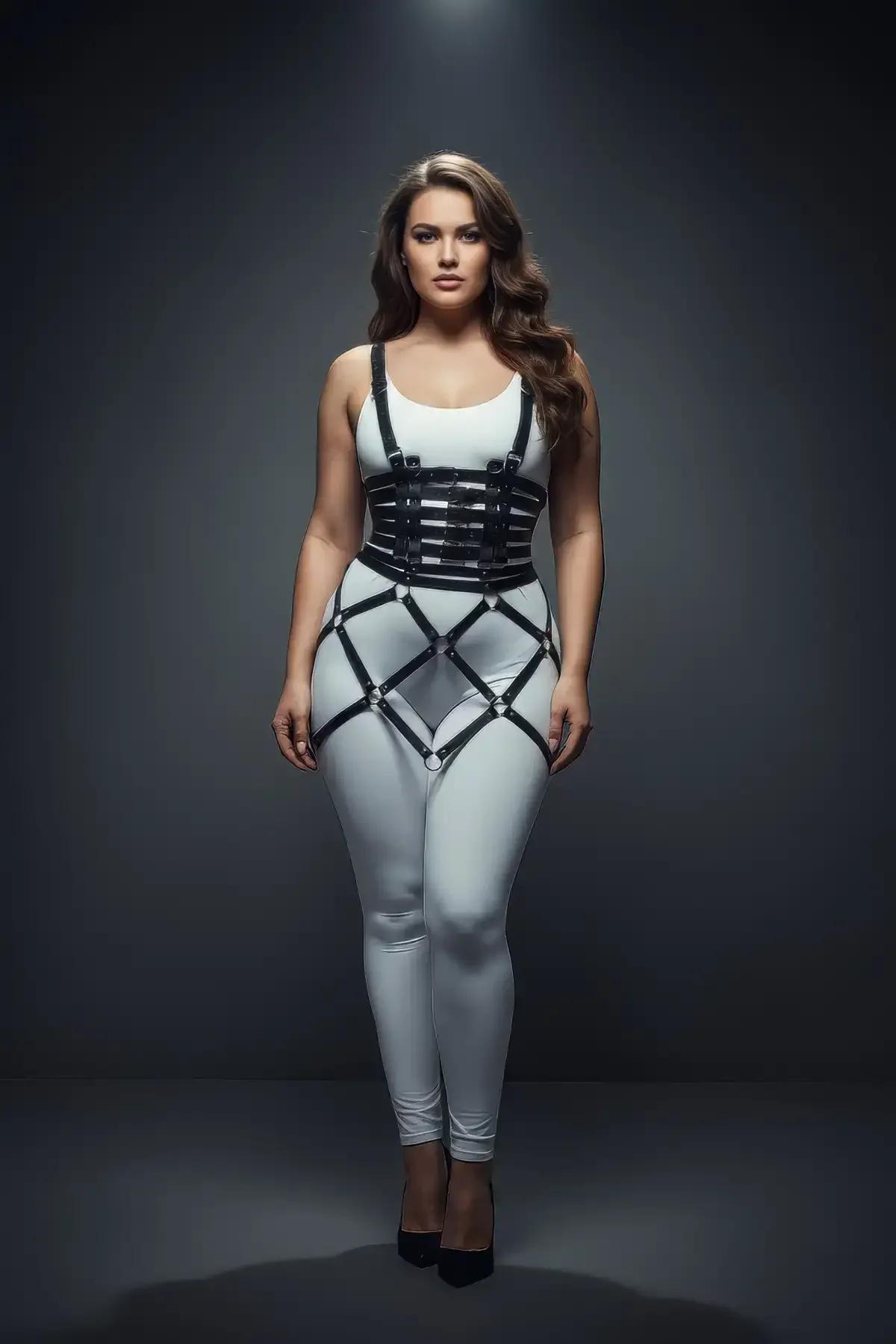 Black Plus Size Faux Leather Cage Body Harness Skirt